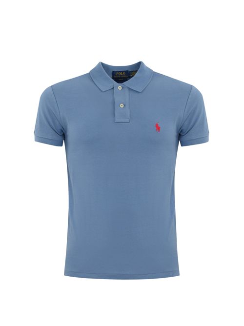 Polo due bottoni in cotone con logo Celeste POLO RALPH LAUREN | 710536856444